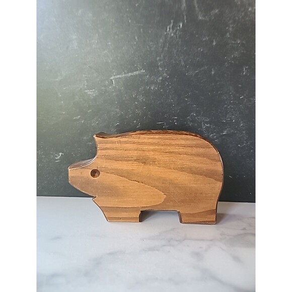 Pen Holder Handmade Wooden Pig Shaped Vintage - Picture 1 of 10